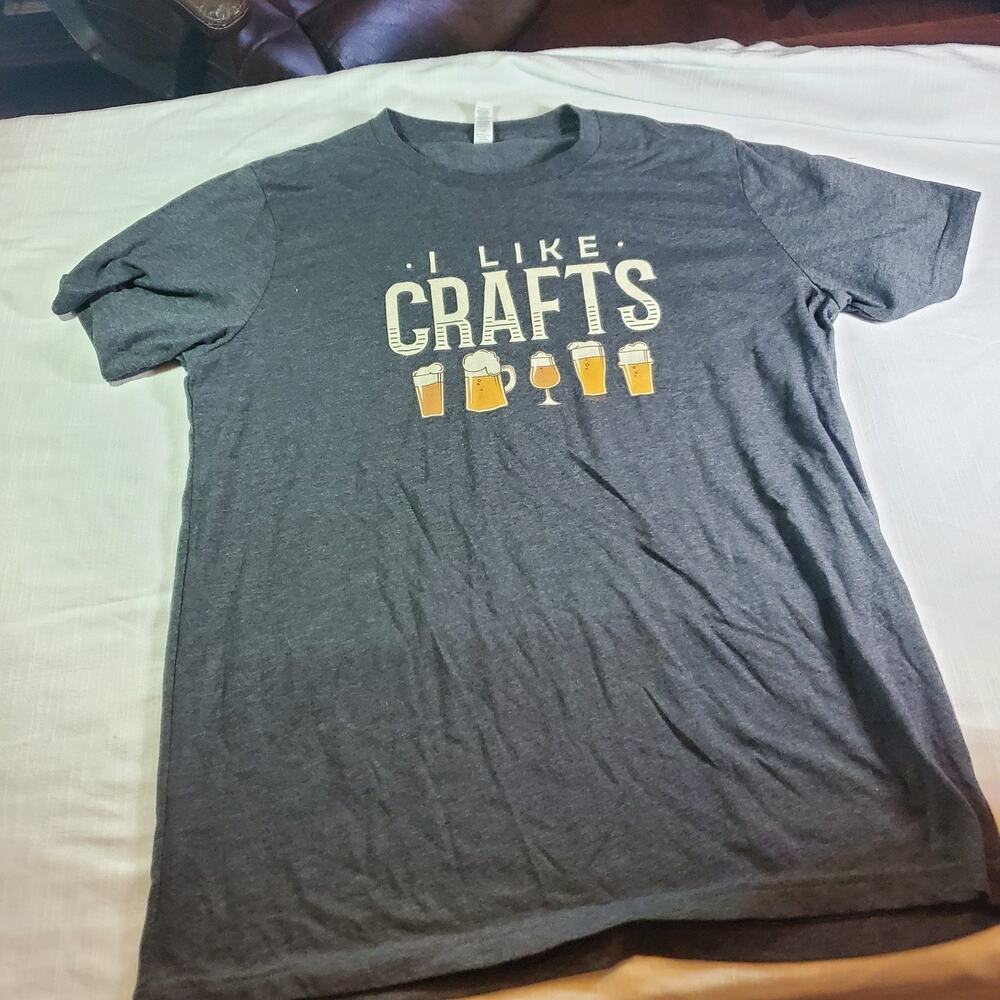 Bella Canvas Mens Large L Graphic T-Shirt Gray I Like Crafts Beer Short Sleeve T